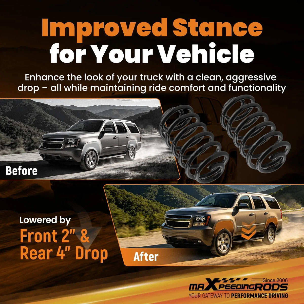 2" Front & 4" Rear Suspension Drop Kit for Chevrolet Tahoe 2007–2014