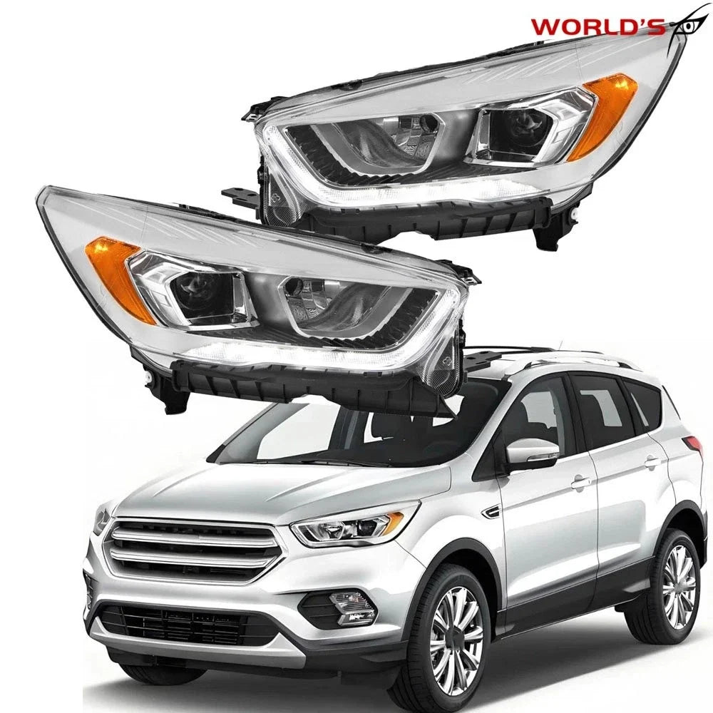 Halogen Headlights for Ford Escape (2017–2019) Chrome with LED DRL Left & Right