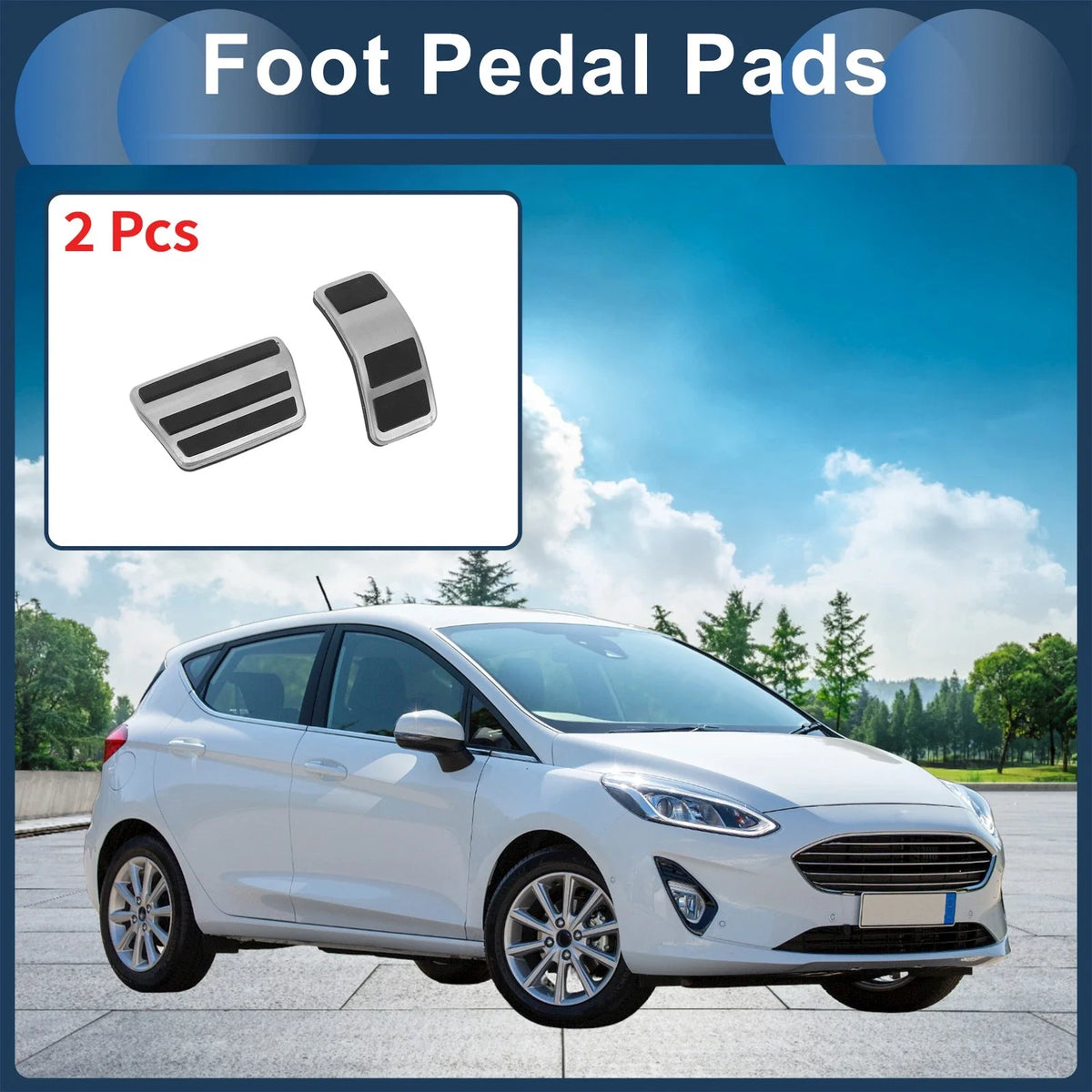 2 Pcs Foot Accelerator Pedal Covers for Ford Fiesta (2007–2012) Silver Tone