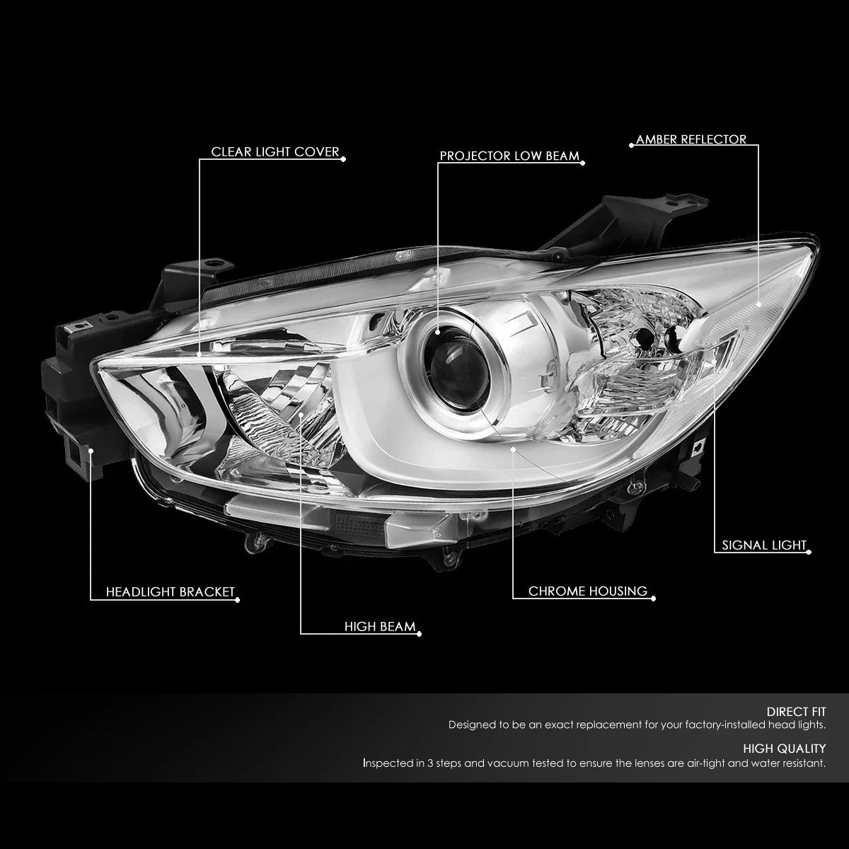 Pair Chrome/Clear Signal Projector Headlights for Mazda CX-5 (2013–2016)