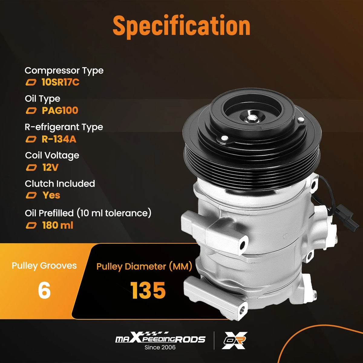 6-Groove AC Compressor with Clutch for Honda Pilot Odyssey 2005-2015