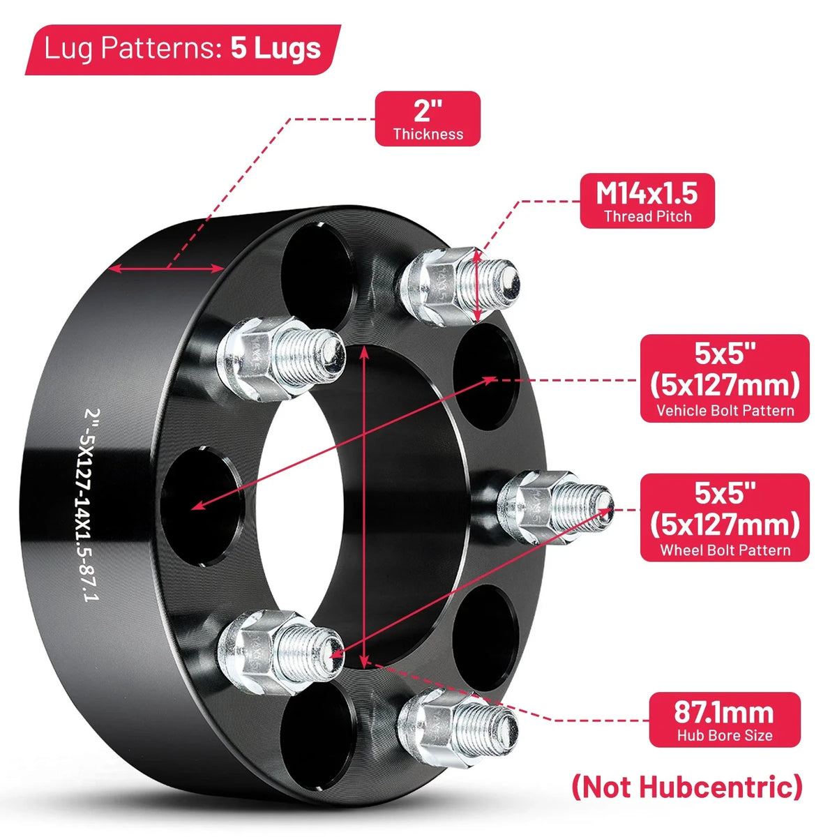 Set of 4 Wheel Spacers 2" Thick 14x1.5 for Chevrolet GMC C1500 (1988–1999)