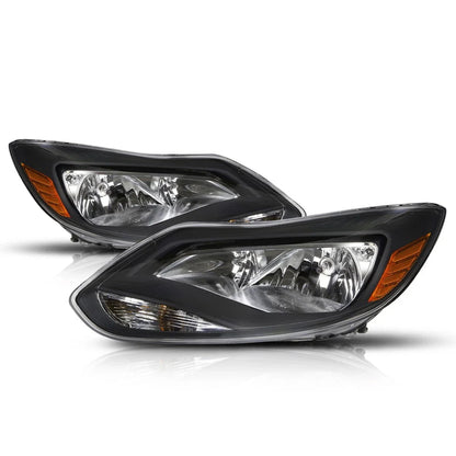 Headlight Pair for Ford Focus (2012–2014) - Black Housing, Amber Signal