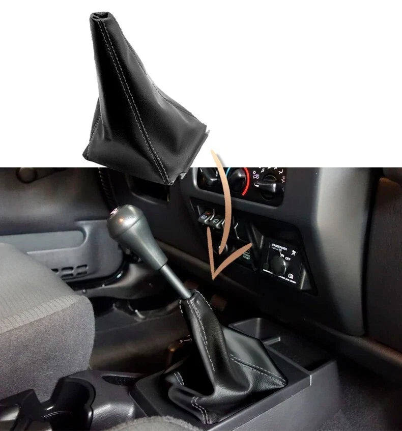 Manual Shift Boot for Jeep Wrangler (2003–2006) White Stitch Leather Synthetic