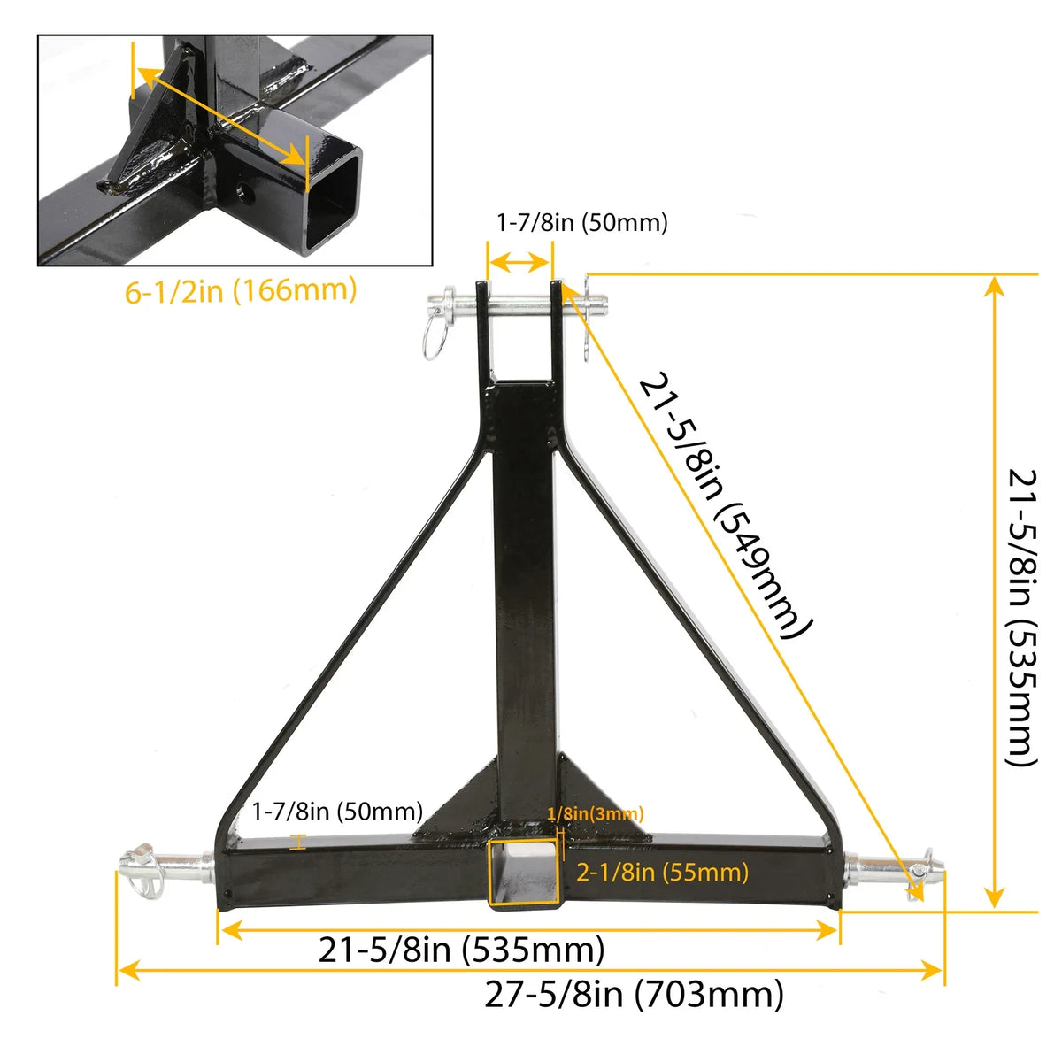 3 Point 2" Receiver Hitch Adapter for CAT 1 Tractor (HECASA)