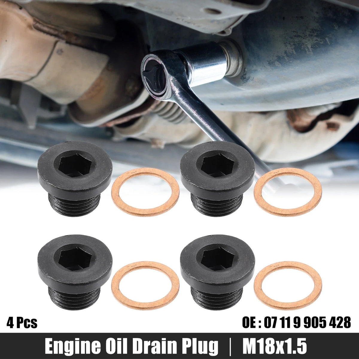 Set of 4 M18x1.5 Engine Oil Drain Plug Screws with Gasket for BMW Mazda