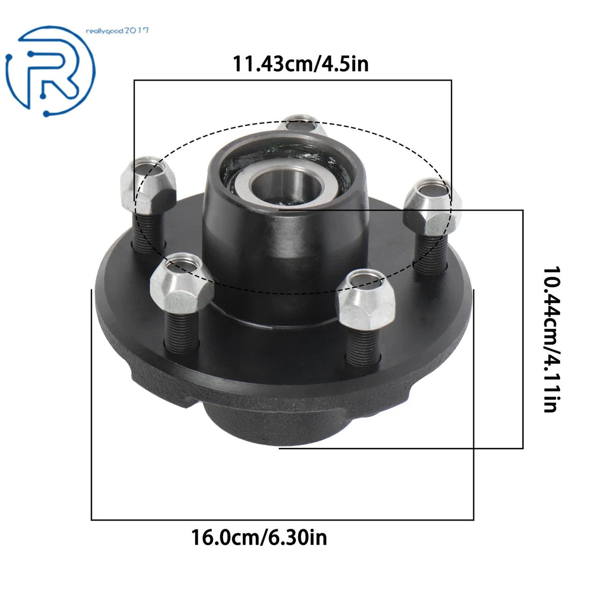 Set of 2 Round Spindles & Bearings for Trailer Hub Assembly (5 on 4.5")