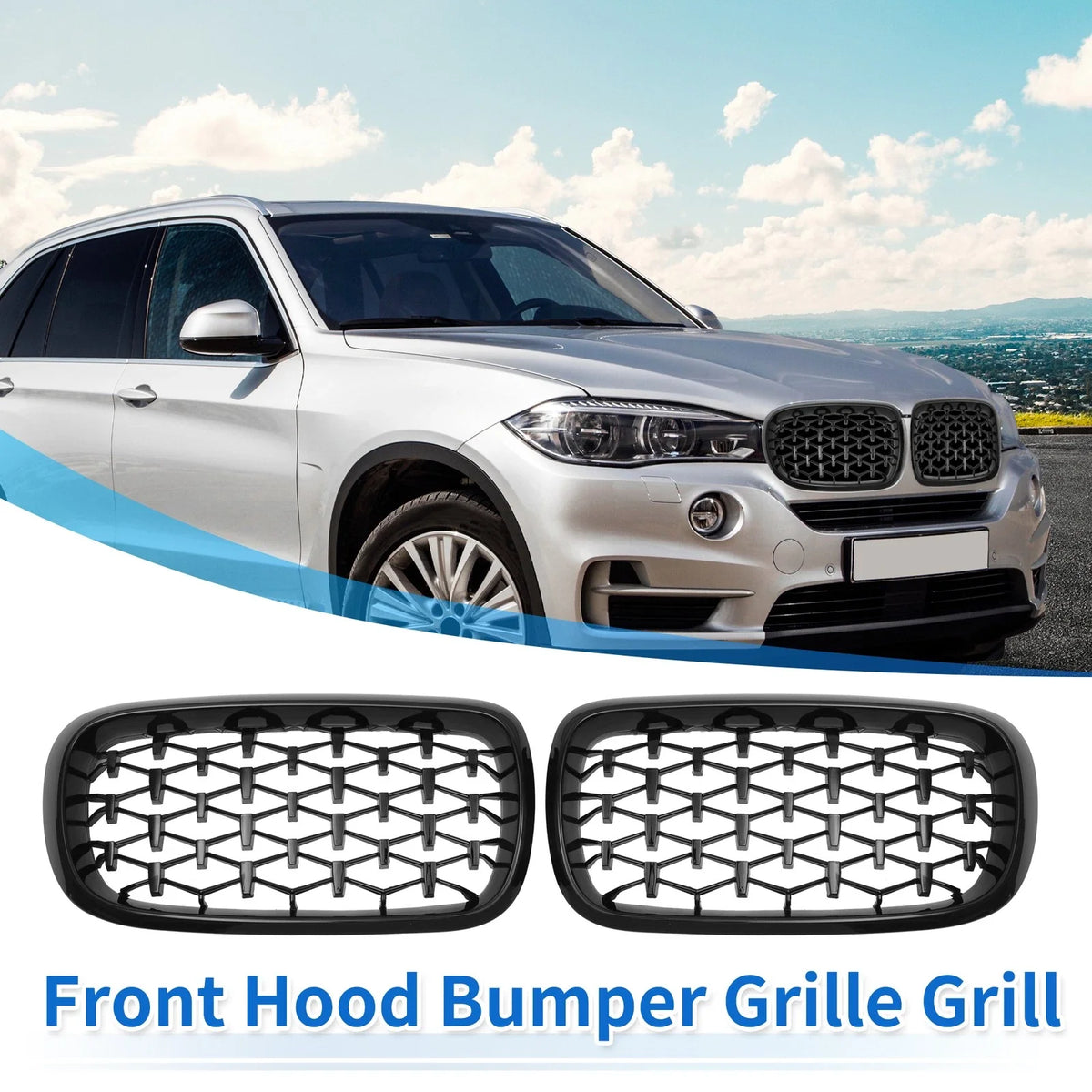 1 Pair Front Hood Bumper Grille Grill for BMW X5 F15 (2014–2016) Diamond Star