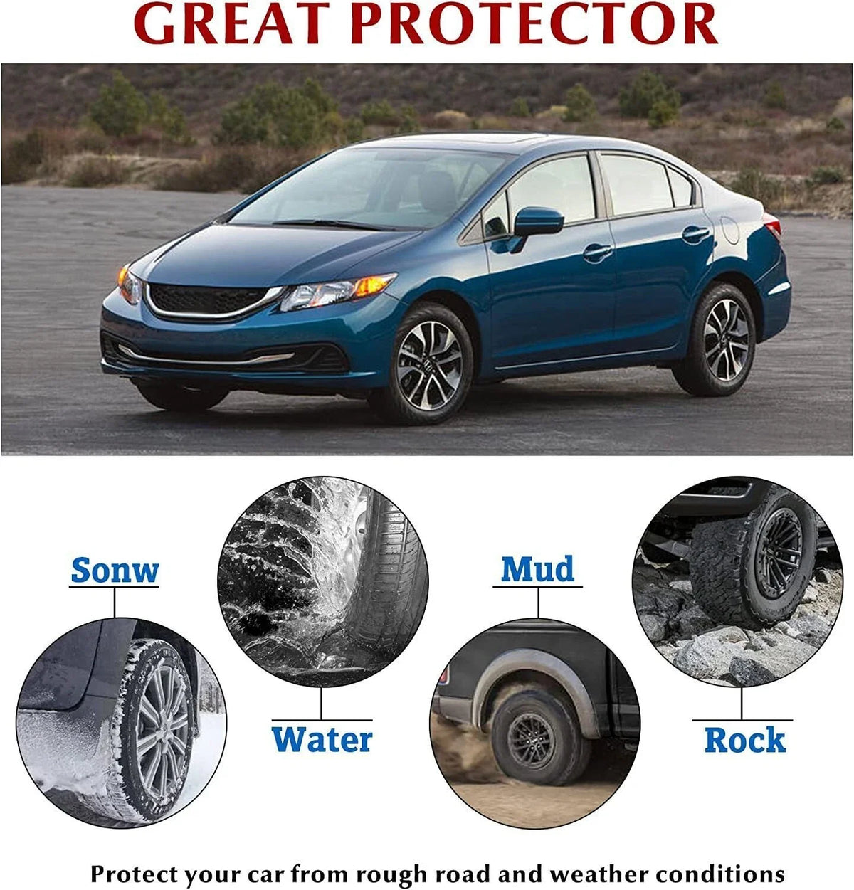 Mud Flaps Splash Guard Set of 4 for Honda Civic (2012-2015)