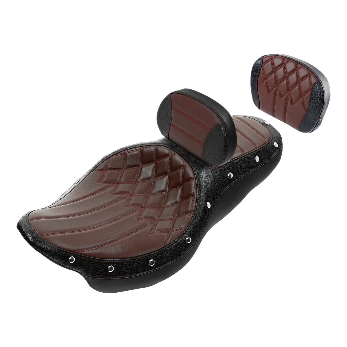 Driver & Passenger Backrest & Seat Pad for Harley Touring 2009-2023 Brown Black