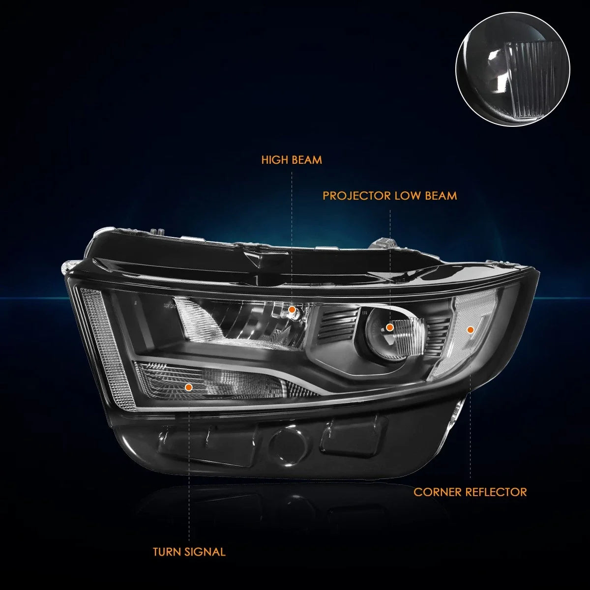 Black Housing Projector Headlight Set for Ford Edge (2015–2018)