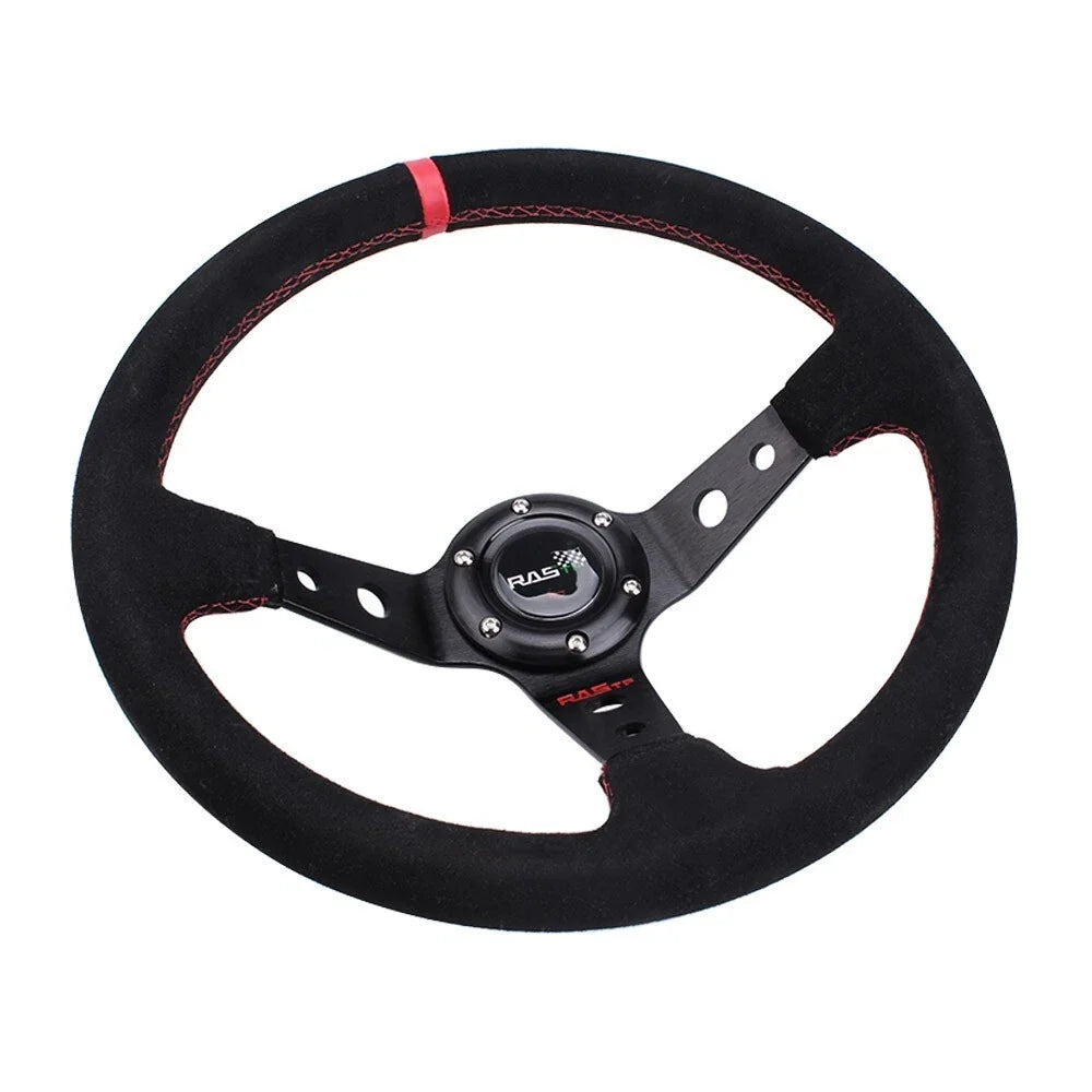 14" Deep Dish Suede Racing Steering Wheel & Quick Release Adapter