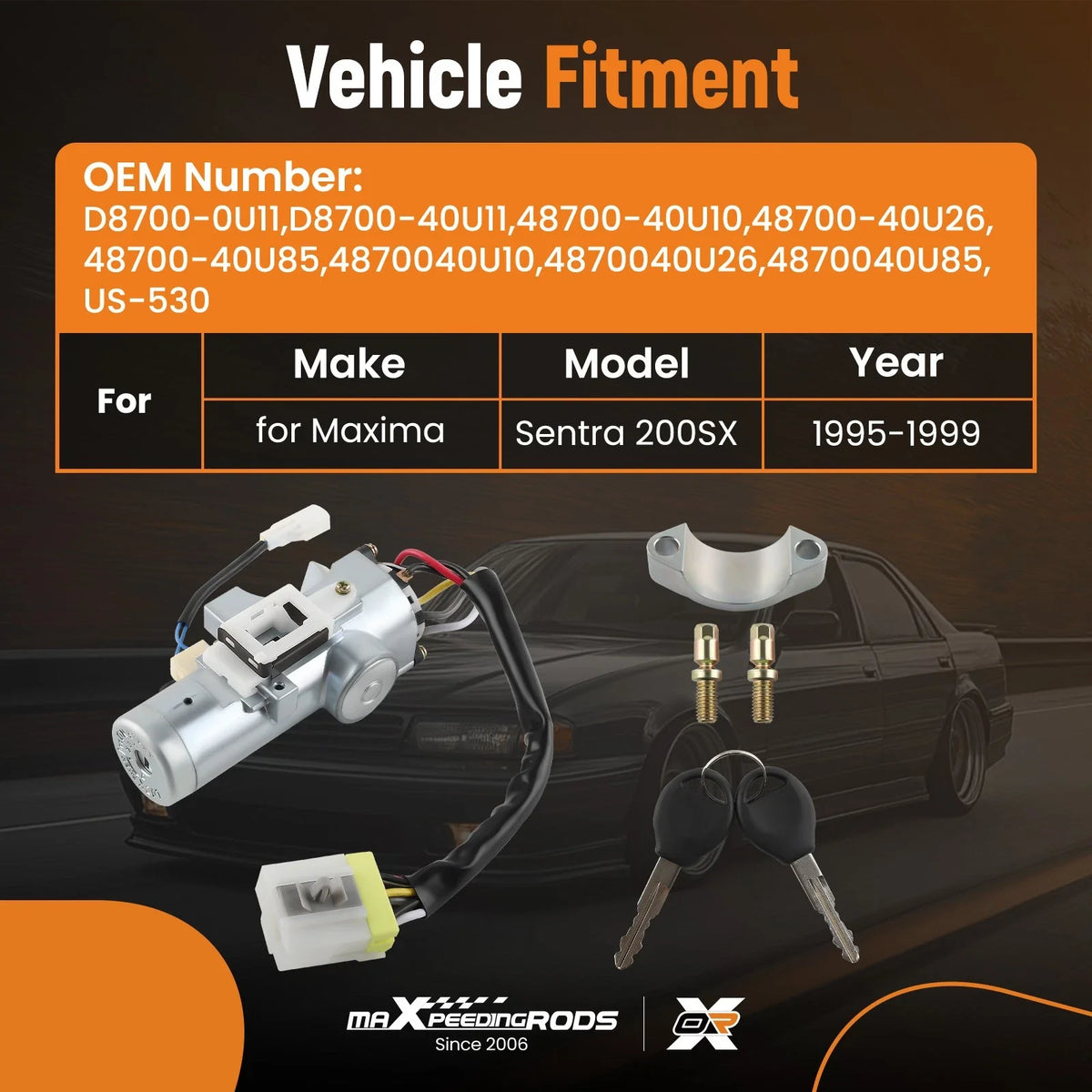 Ignition Switch w/Lock Cylinder + 2 Keys for Nissan Maxima/Sentra/200SX (1995–1999)