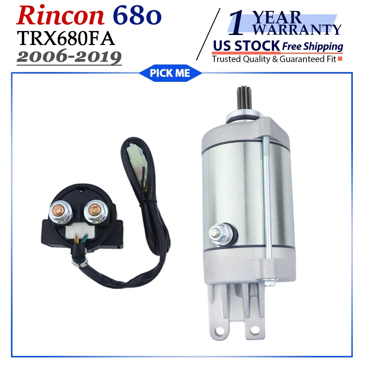 Starter Motor with Relay for FourTrax Rincon TRX680FA 680 (2006-2019)