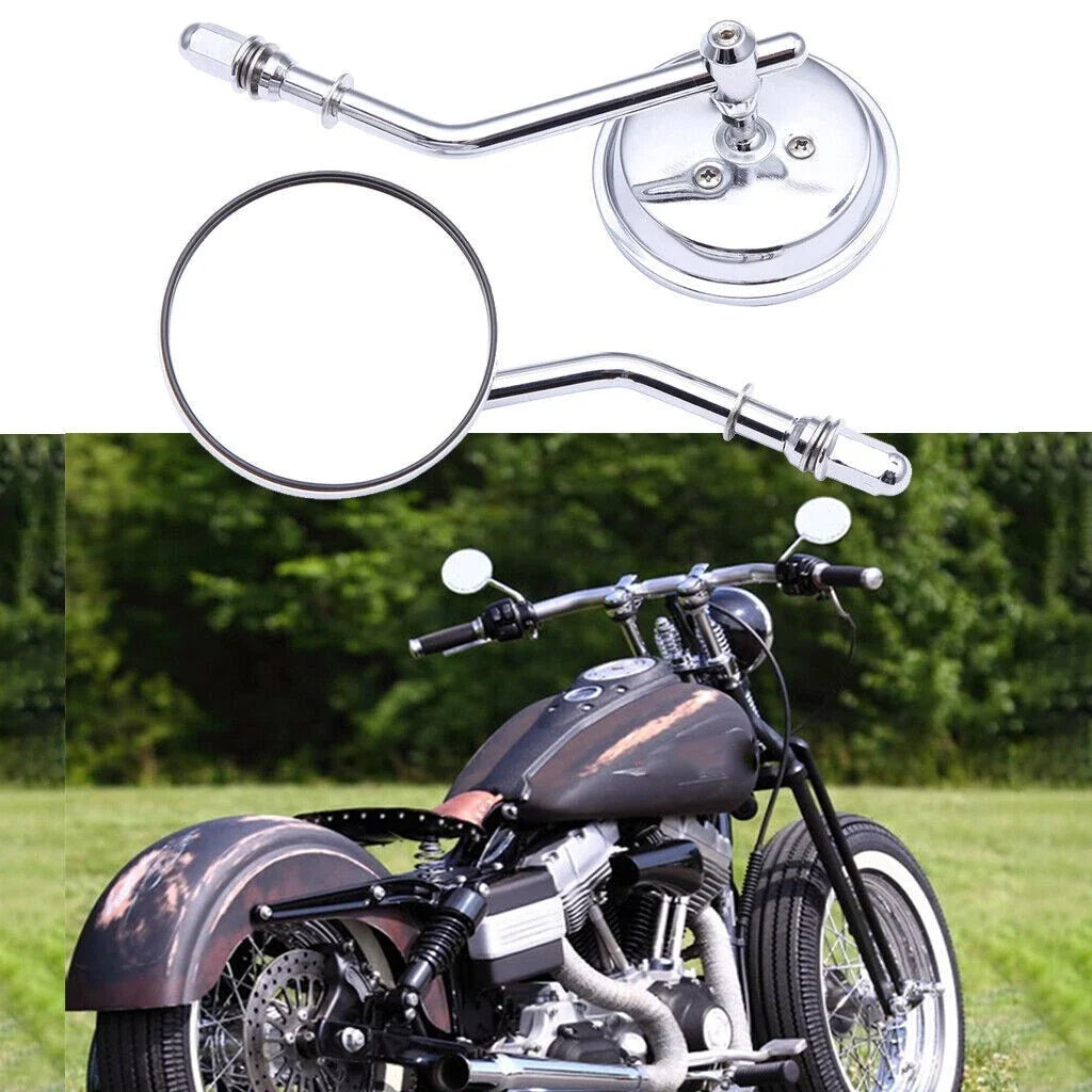 Chrome Round Motorcycle Mirrors for Harley Road King, Street Glide, Dyna, Softail