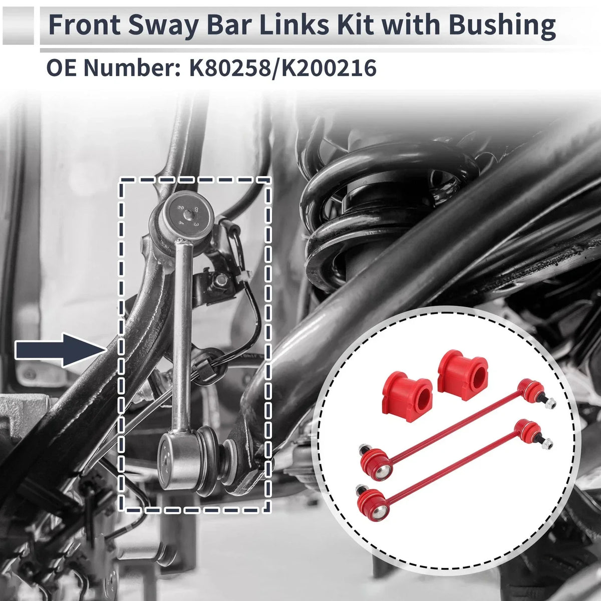Front Stabilizer Bar Link Kit with 2 Bushings for Jeep Patriot 2007-2017