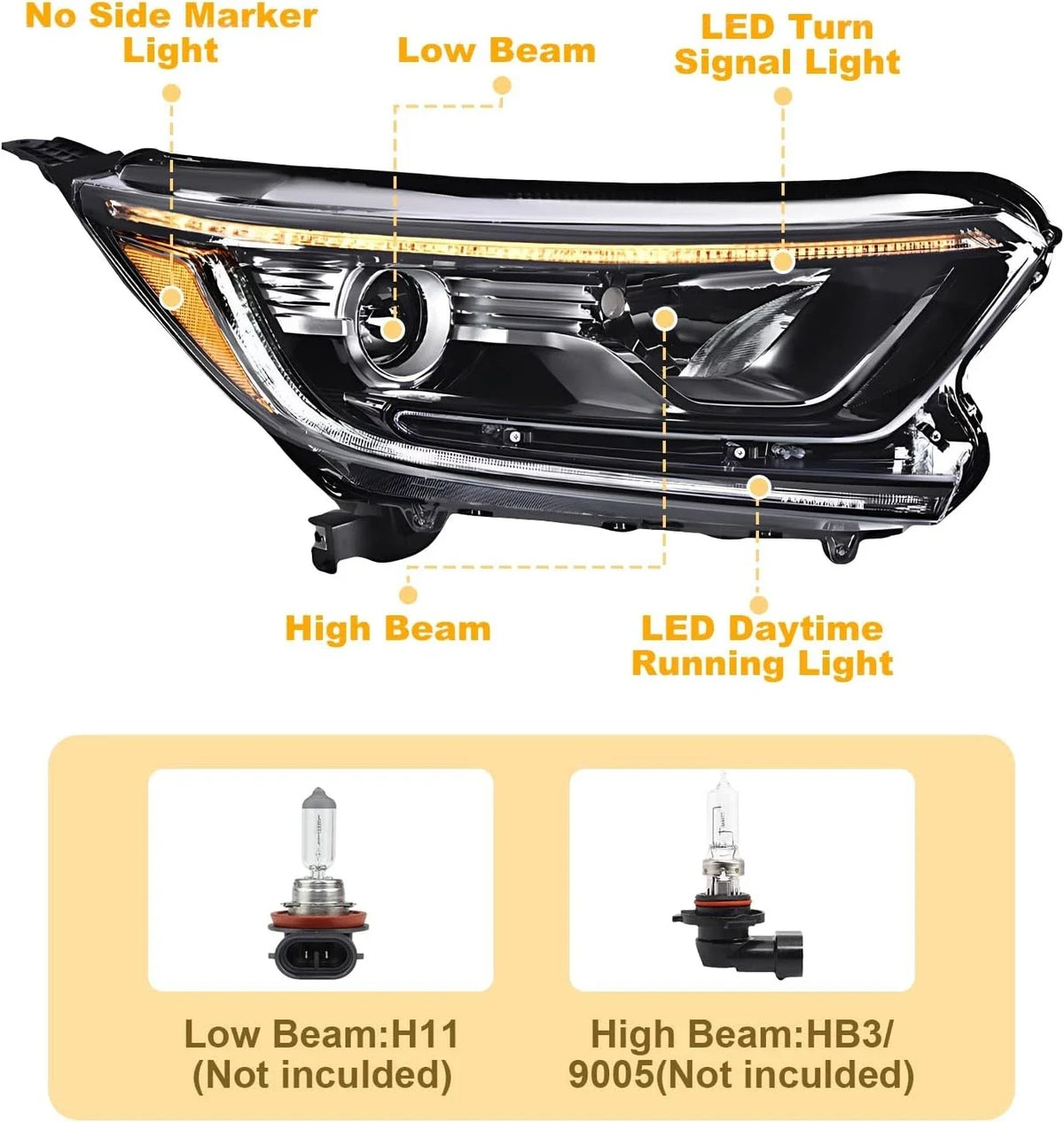 Halogen Headlight w/LED DRL - Passenger Side for Honda CR-V 2017-2022