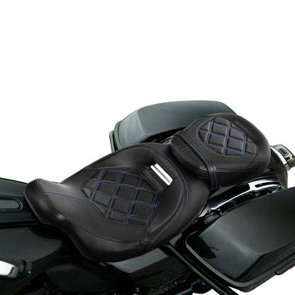 Gel Driver & Passenger Seat Black Blue for Harley Street Tri Glide (2009–2023)