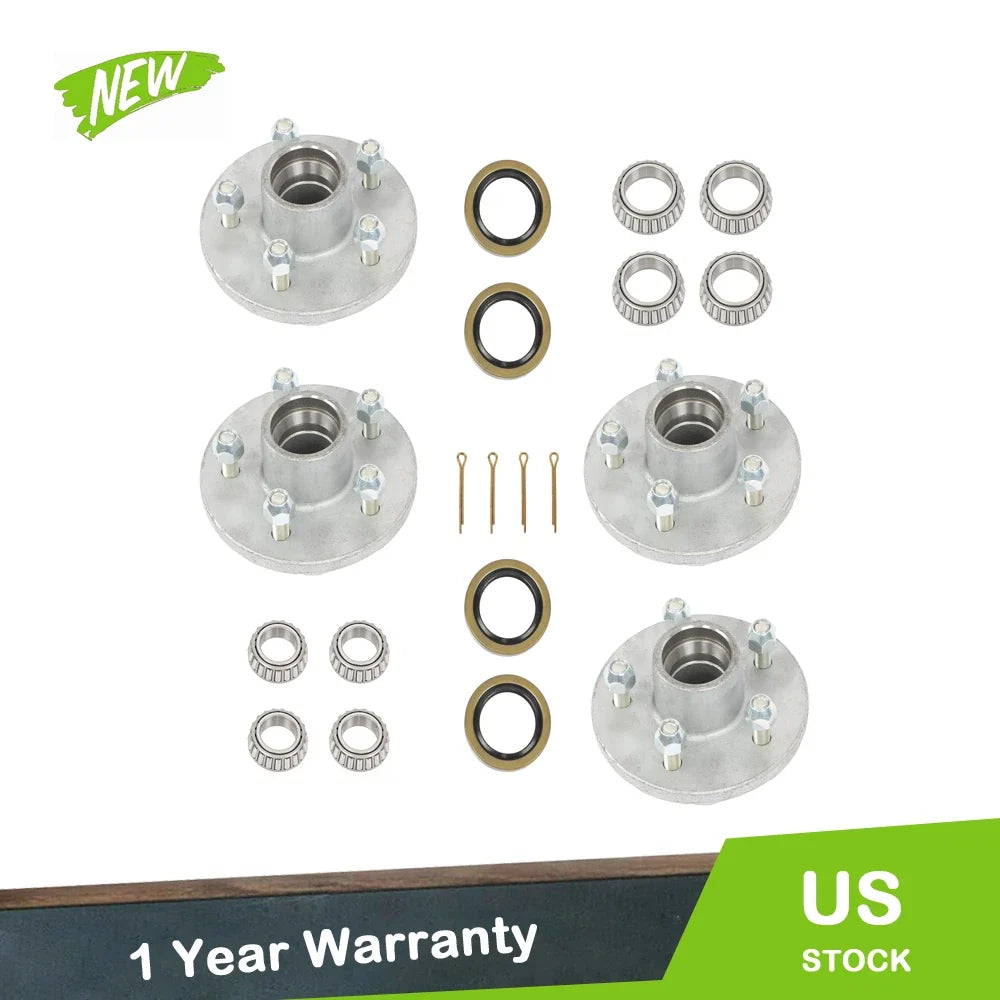 Set of 4 Galvanized Trailer Hub Kits for 3500 lbs (Fits 5 on 4.5")