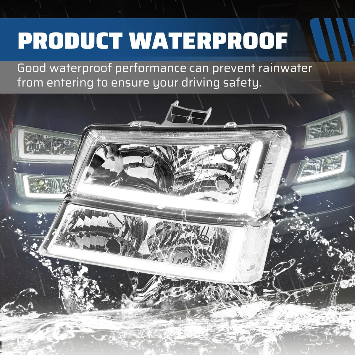 2003-2007 Chevy Silverado Avalanche Headlights Set of 2 with Chrome LED DRL