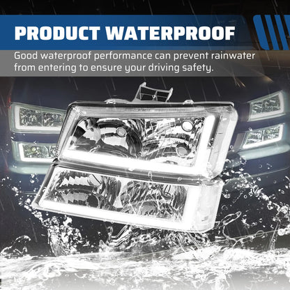 2003-2007 Chevy Silverado Avalanche Headlights Set of 2 with Chrome LED DRL