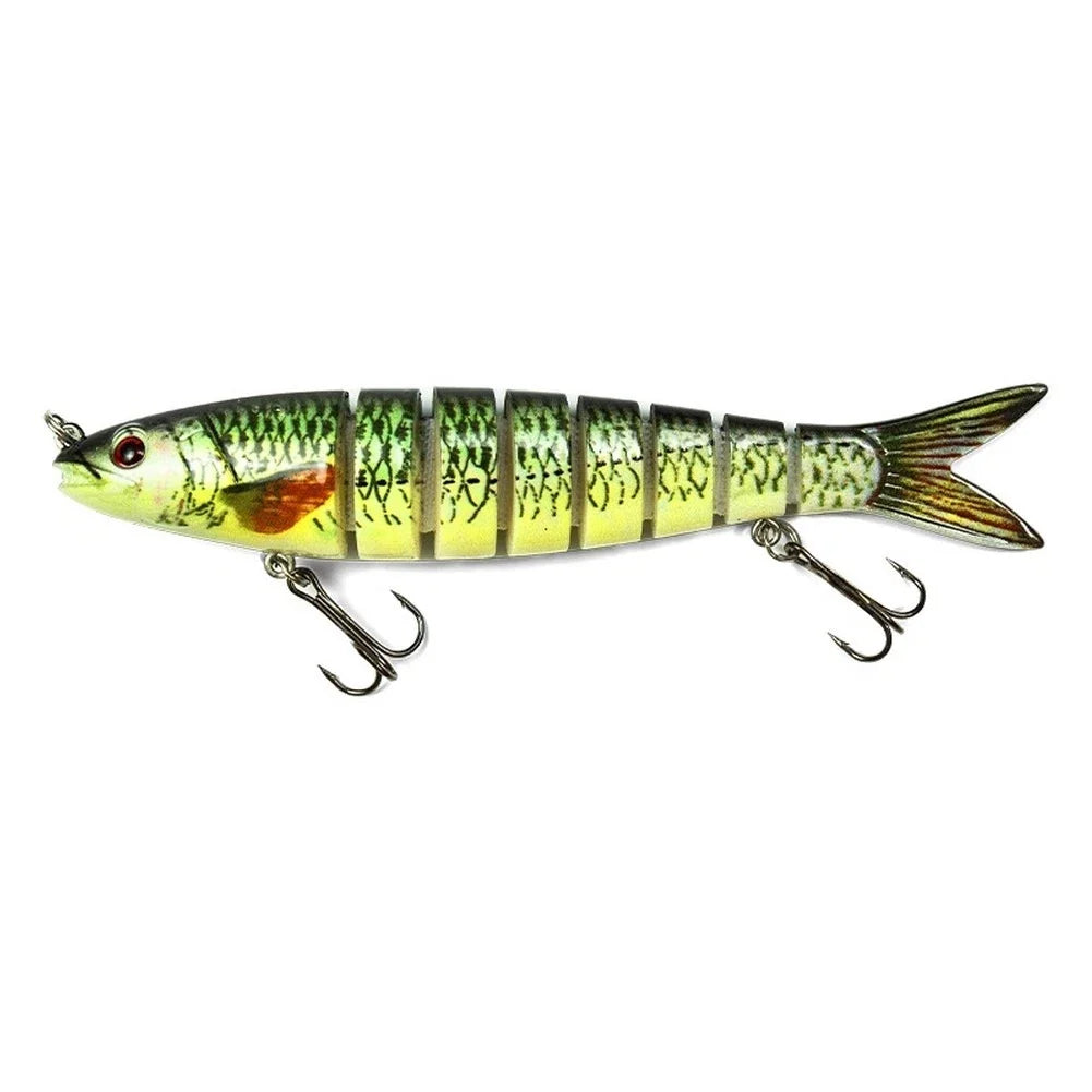 Artificial multi-section fishing lure mimics live bait swimming action