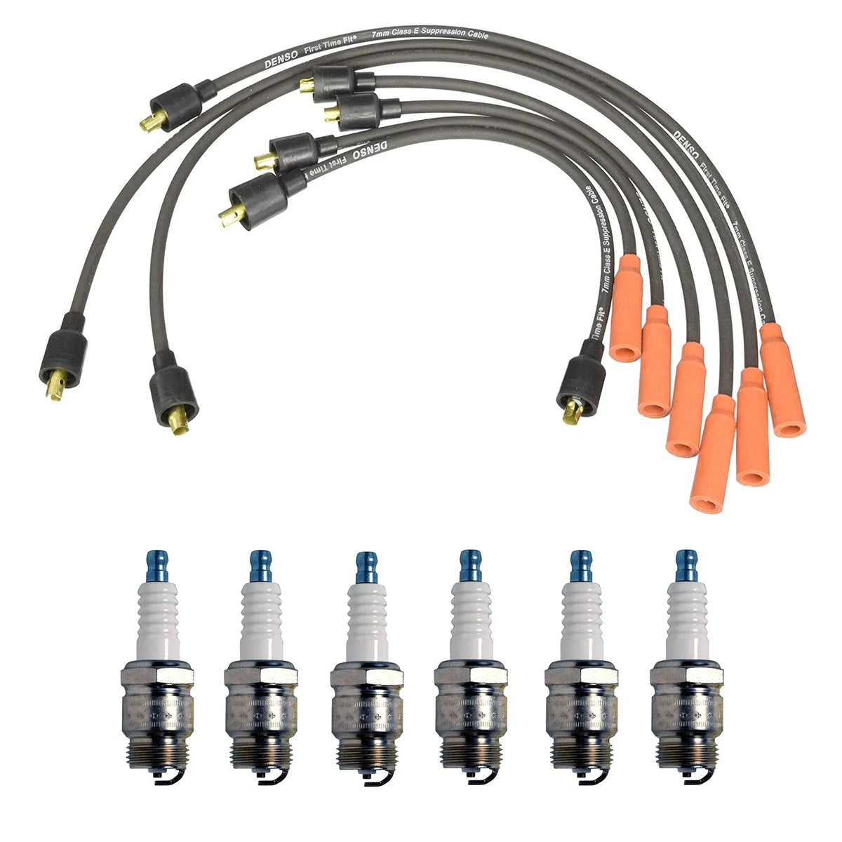 Denso 7mm Wire Set & 6 U-Groove Spark Plugs Kit for Ford Mercury L6