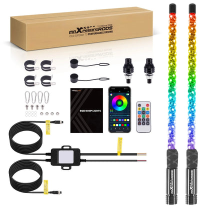 RGB 2X 2FT Spiral LED Whip Light Antenna for RZR Can-Am X3 UTV