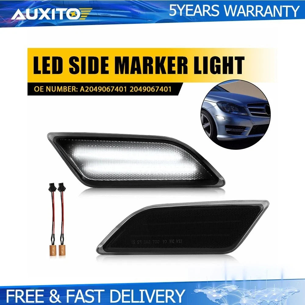 White LED Side Marker Lights for Mercedes W204 C250 C300 C350 (2012–2014)