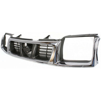 Grille Assembly for Nissan Frontier (1998–2000) Chrome Shell, Headlight Holes