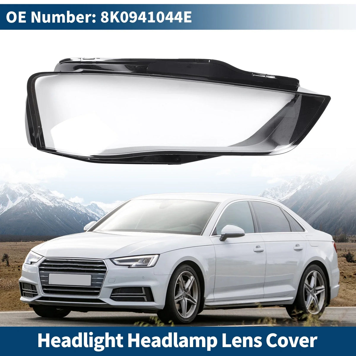 1 Pc Headlight Lens Cover for Audi (2009–2012) No. 8K0941044E Black
