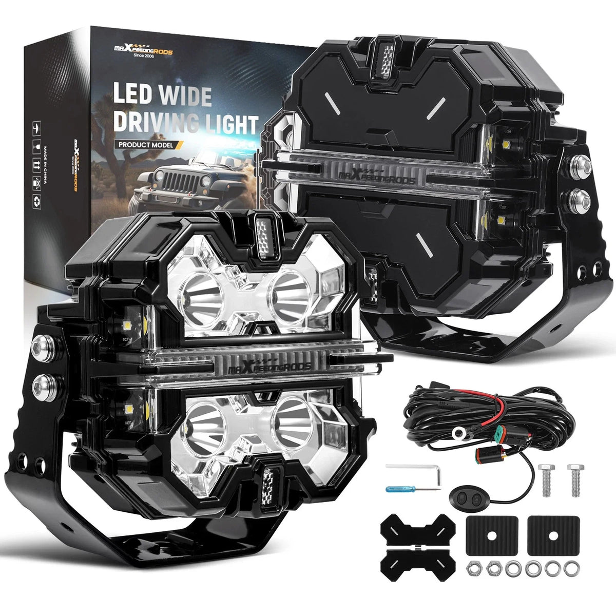Square LED Work Light Bar for Truck SUV (270 Degree Beam Pattern)