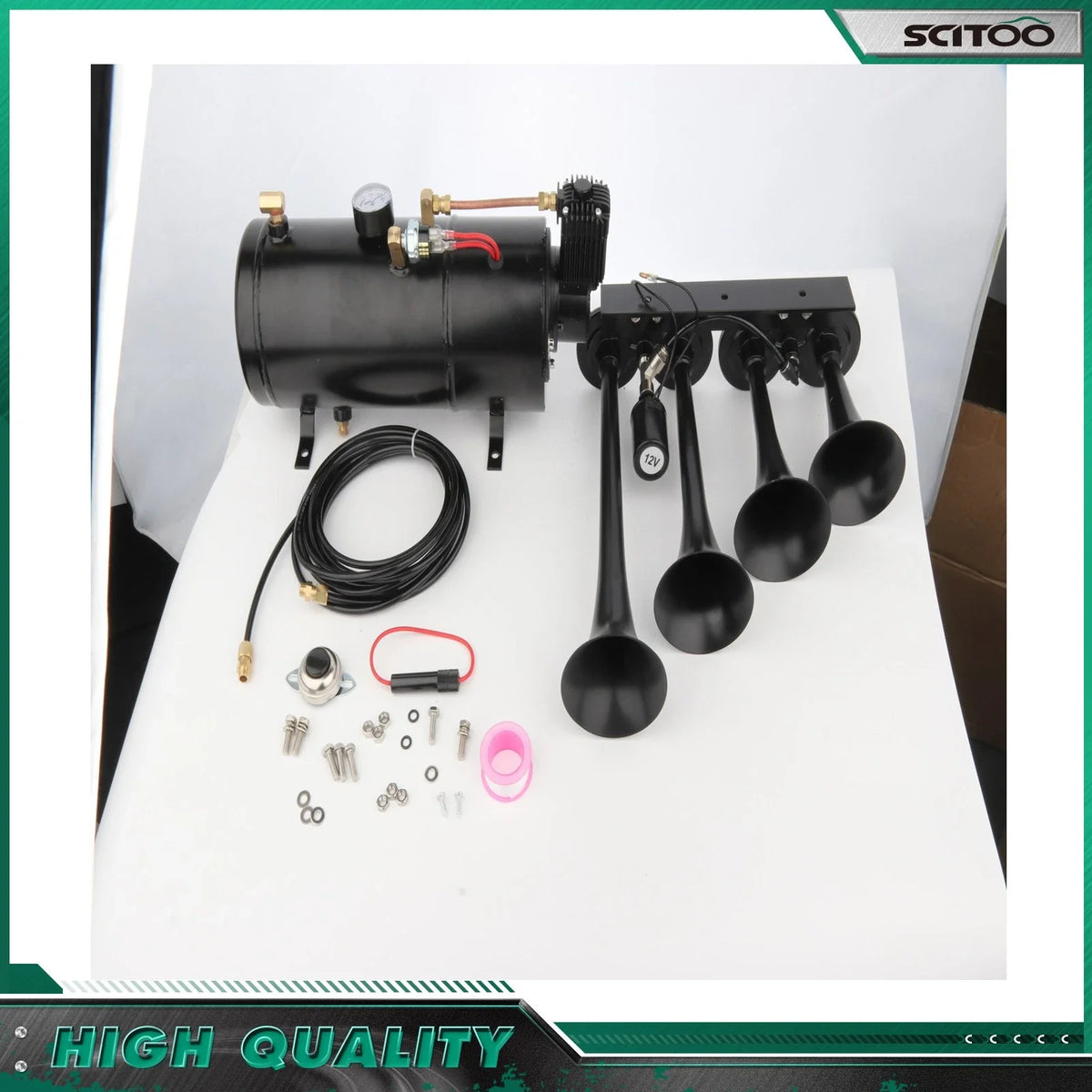 4 Trumpet Train Air Horn System Kit with 150PSI Compressor for Truck Pickup