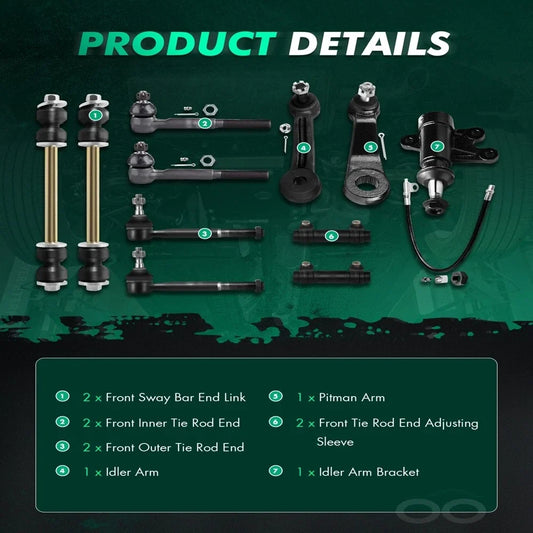 11pcs Front Suspension Kit for Chevrolet K2500 (1994–2000) Pitman Arm