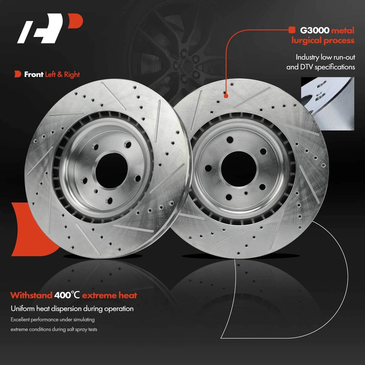 Front Brake Rotors (Drilled) with Ceramic Pads for Nissan 350Z 2003-2008