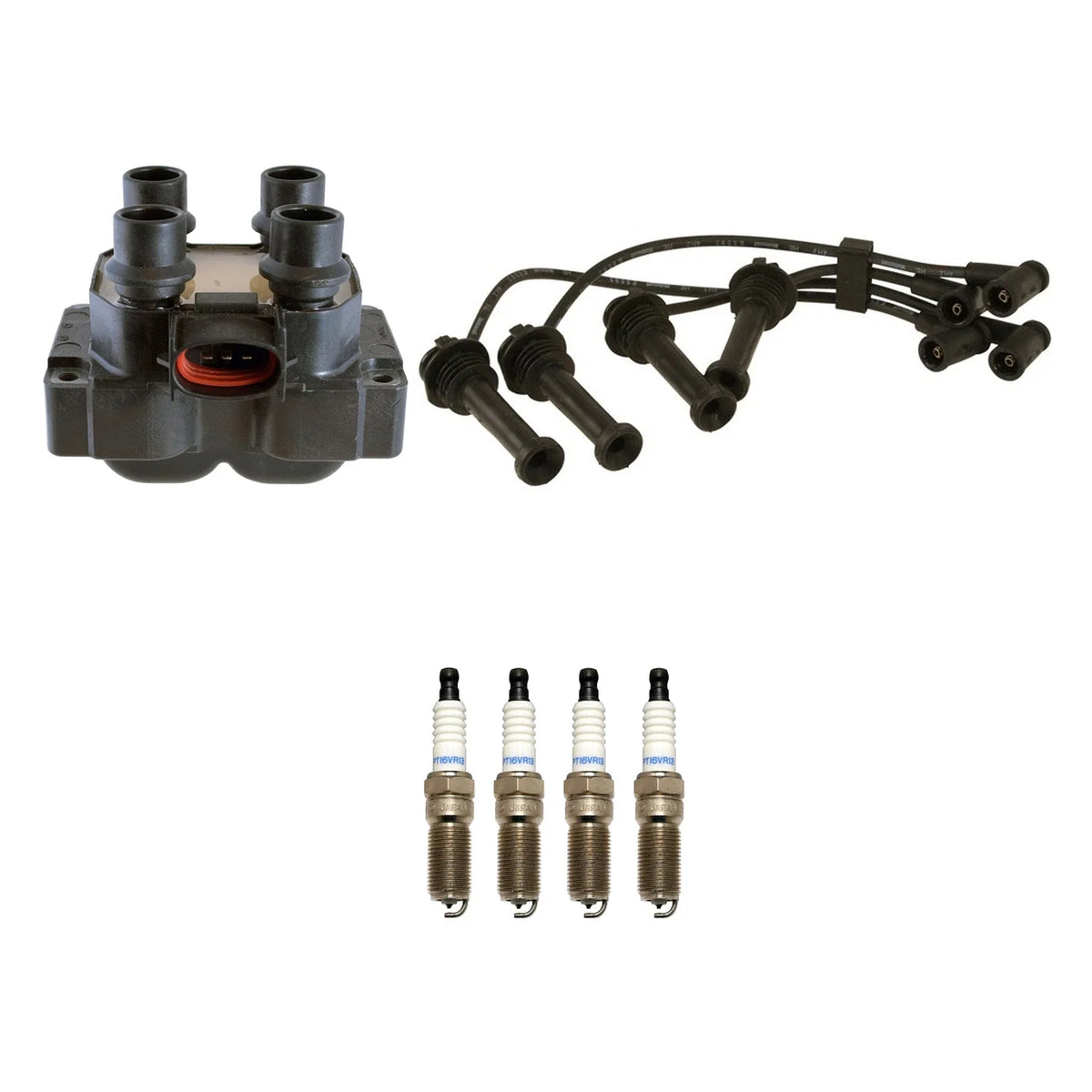 Set of 4 Denso Ignition Coil Wire & Double Platinum Spark Plugs for Ford 2.0L L4