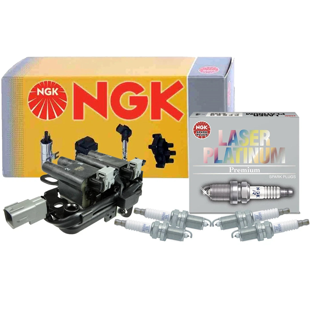 NGK DIS Ignition Coil & 4 Laser Platinum Spark Plugs for Kia Hyundai (2.0)