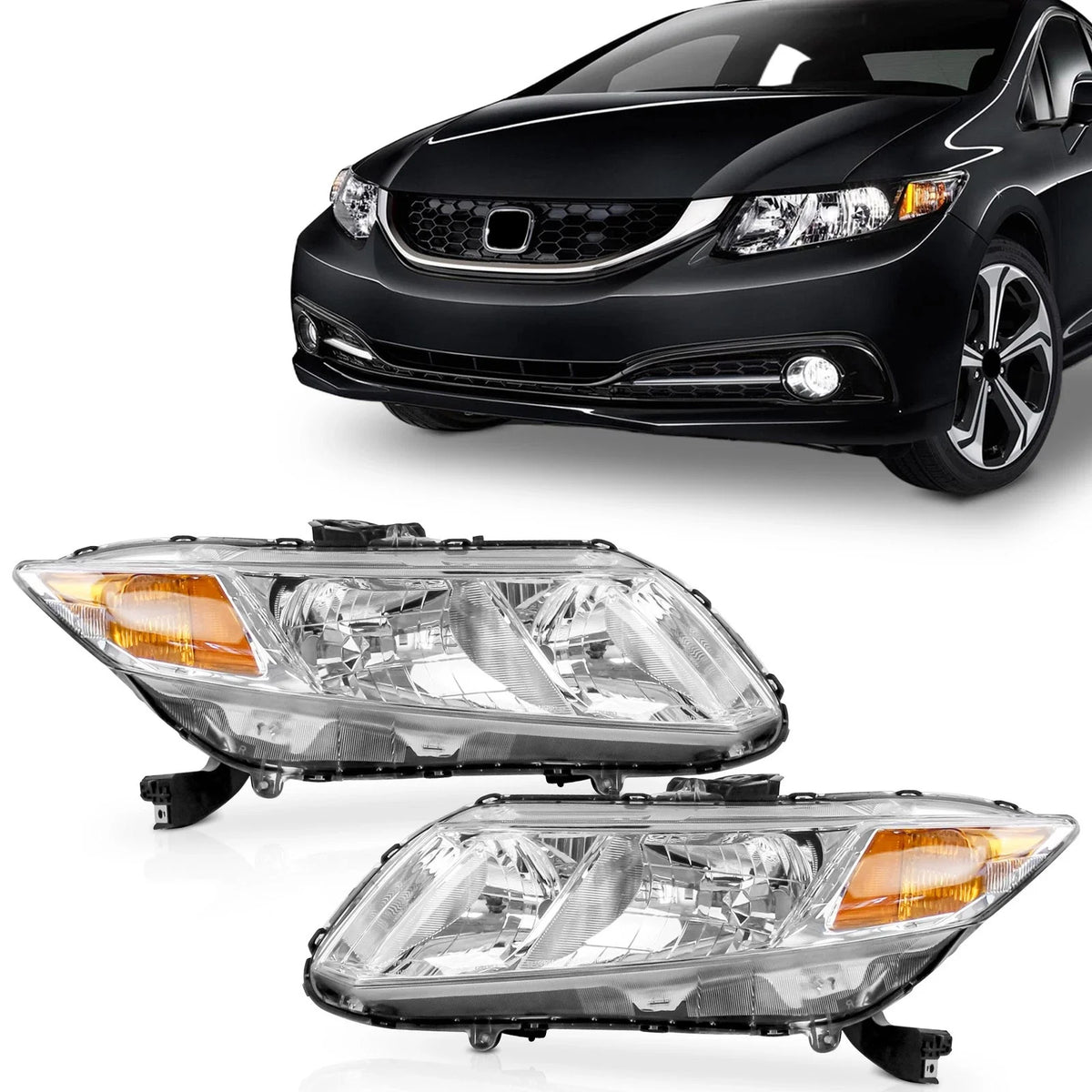 Set of 2 Chrome Headlights for Honda Civic (2012–2015)