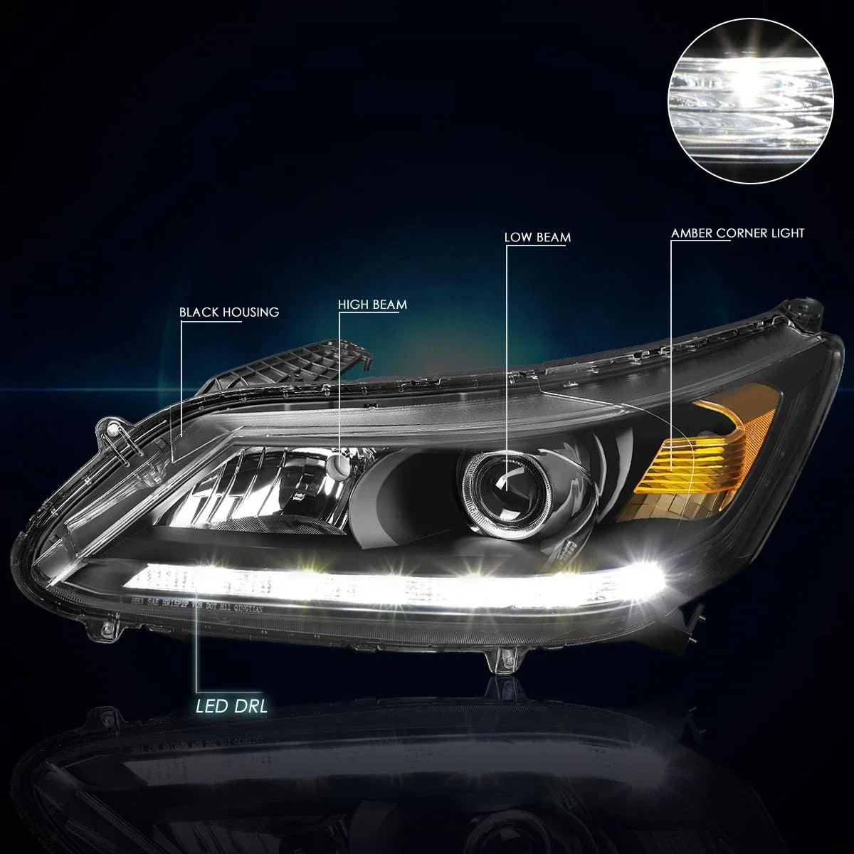 Projector Headlight with LED DRL for Honda Accord (2013–2015)