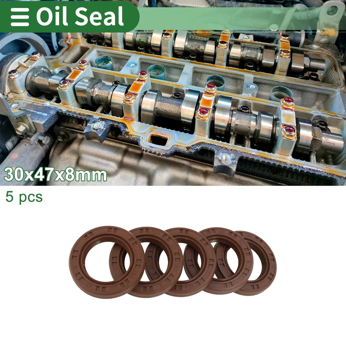 Oil Seal FKM Rubber 30x47x8mm for Various Models (5 Pcs)