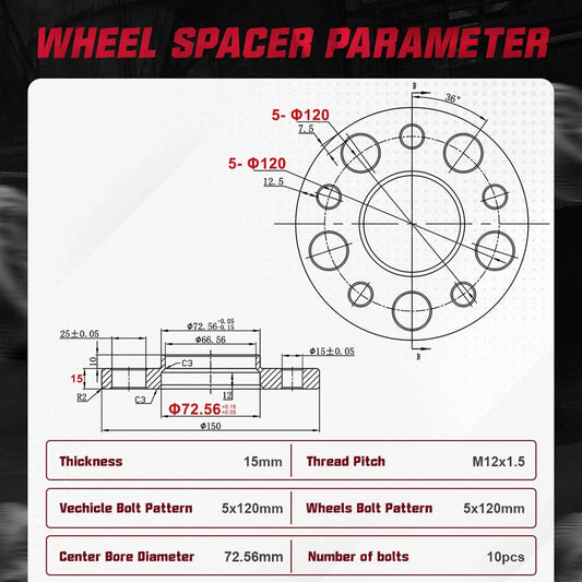 Set of 4 Hubcentric Wheel Spacers 15mm 5x120 12x1.5 for BMW E36 Z4 M3