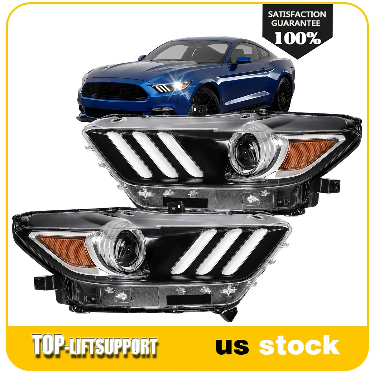 Headlight Assembly for Ford Mustang (2015–2017) with LED DRL