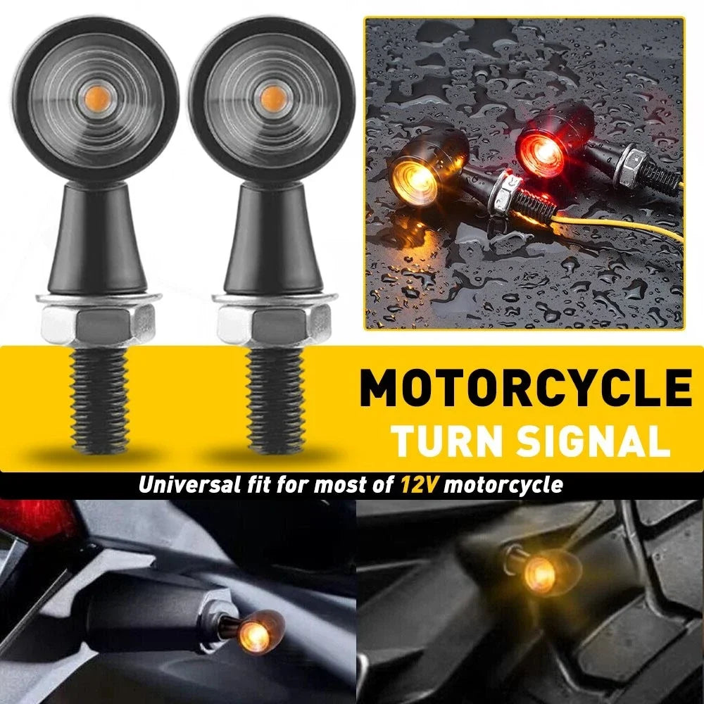 2PC Chrome LED Mini Turn Signals for Motorcycle (Amber + Red)