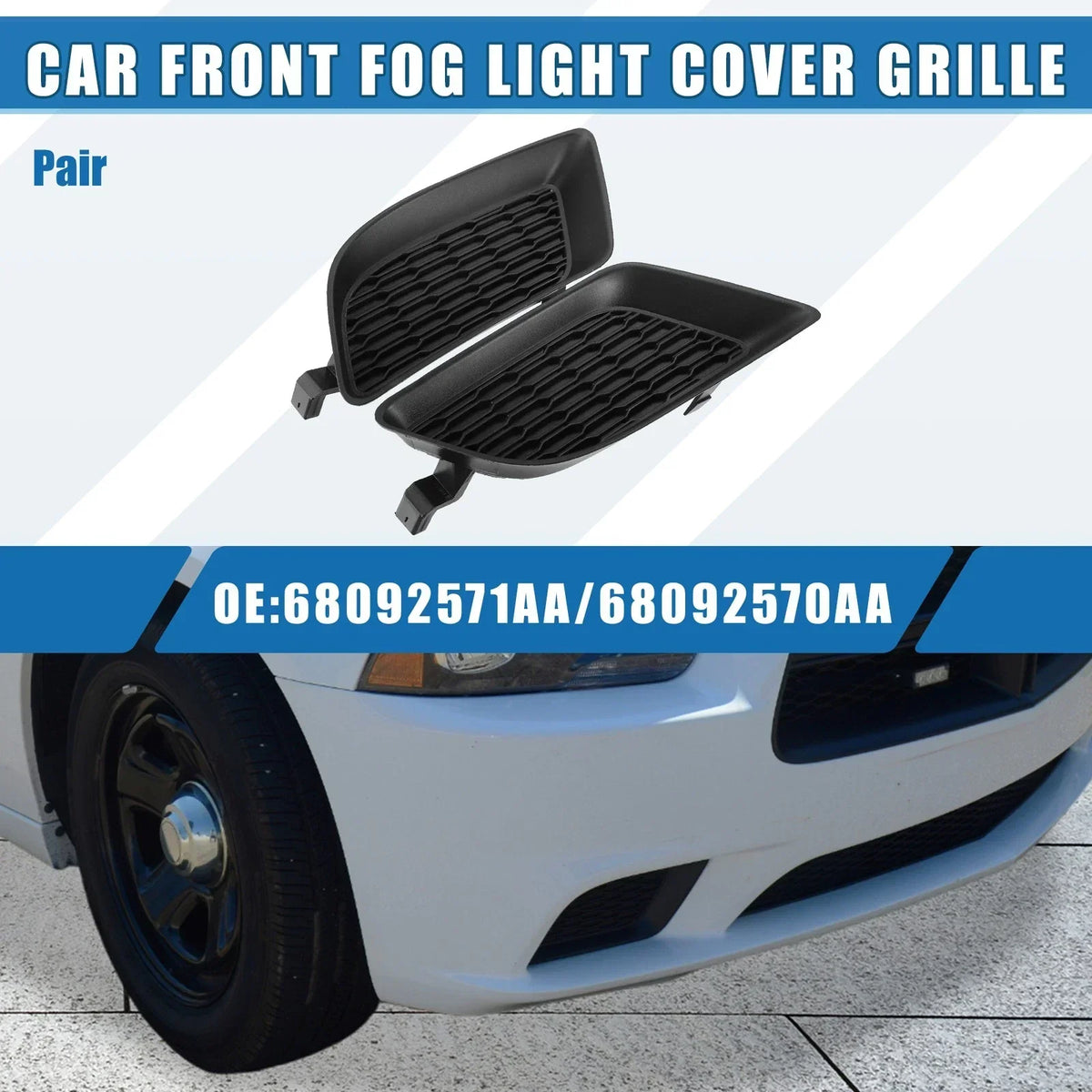 Pair of Front Fog Light Grille Covers for 2011-2014 Dodge Charger