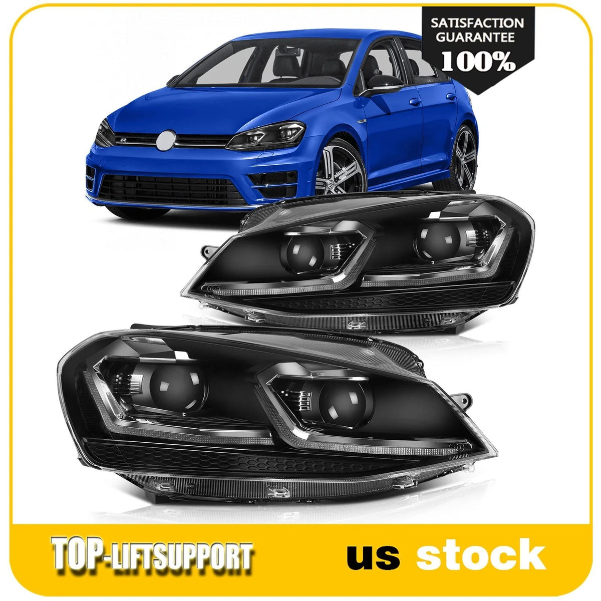 Pair Full LED DRL Headlights for Volkswagen Golf MK7 (2015–2017)