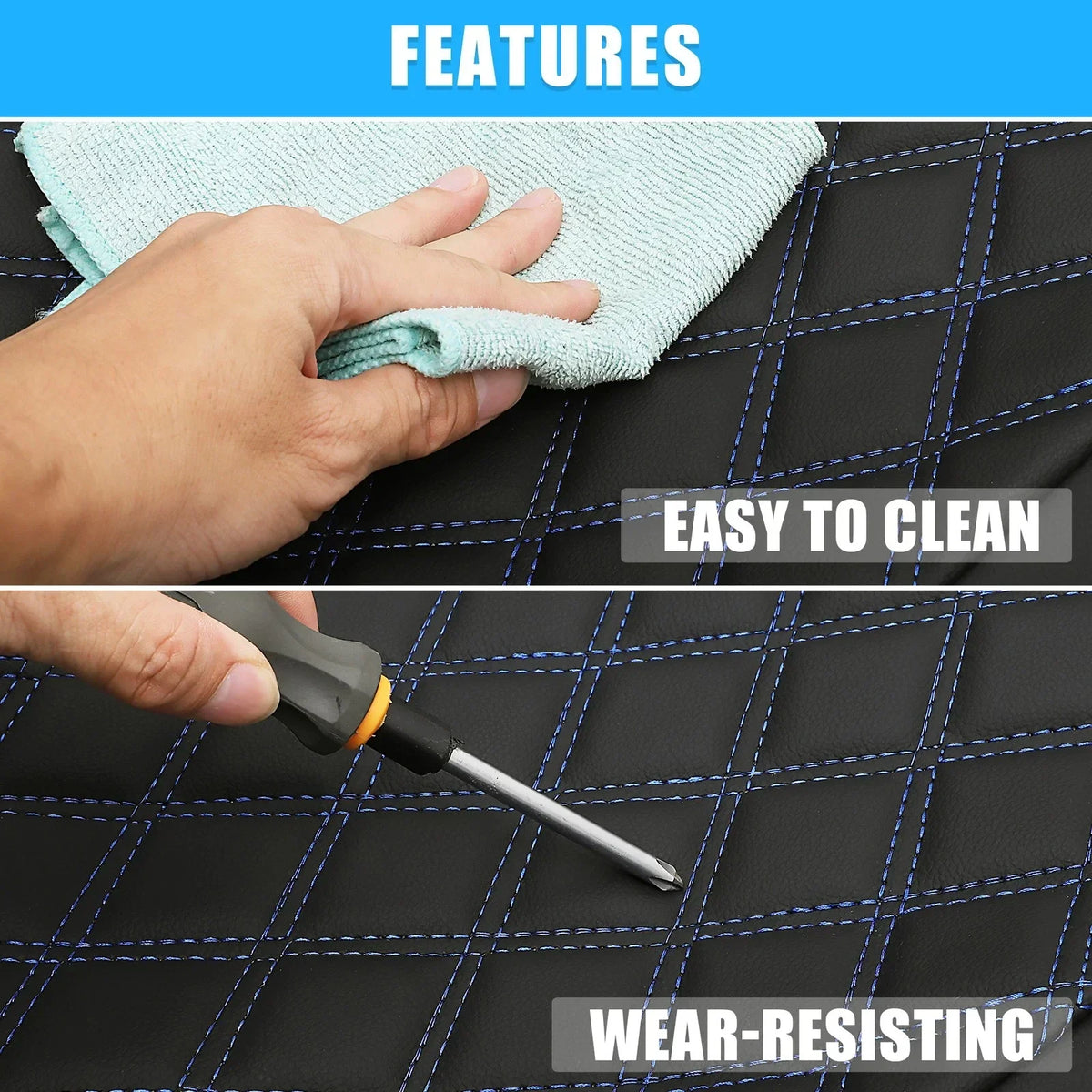 3-Piece Rear Seat Covers in Black and Blue for Dodge Ram