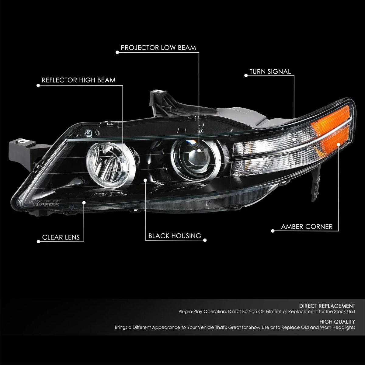 Left Side Projector HID Headlight Assembly for Acura TL Type S (2007–2008)