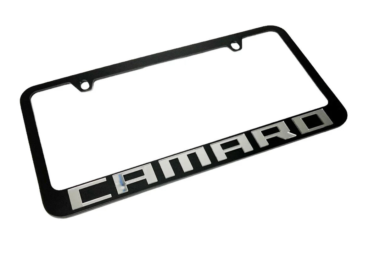 License Plate Frame Premium Black with Chrome Script for Chevy Camaro (2010–2015)