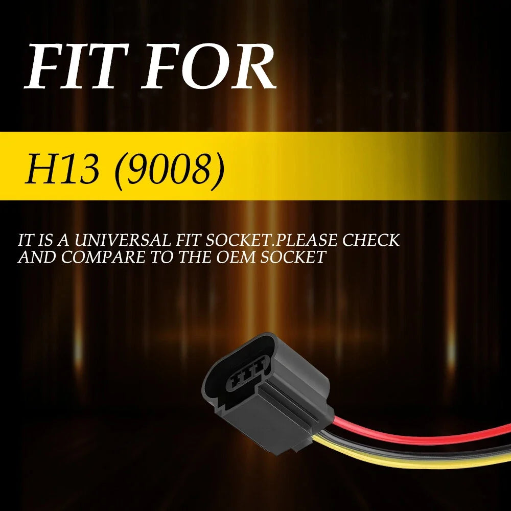 Wire Pigtail Connector Plug for H13 9008 Headlight Bulb Socket (2X)