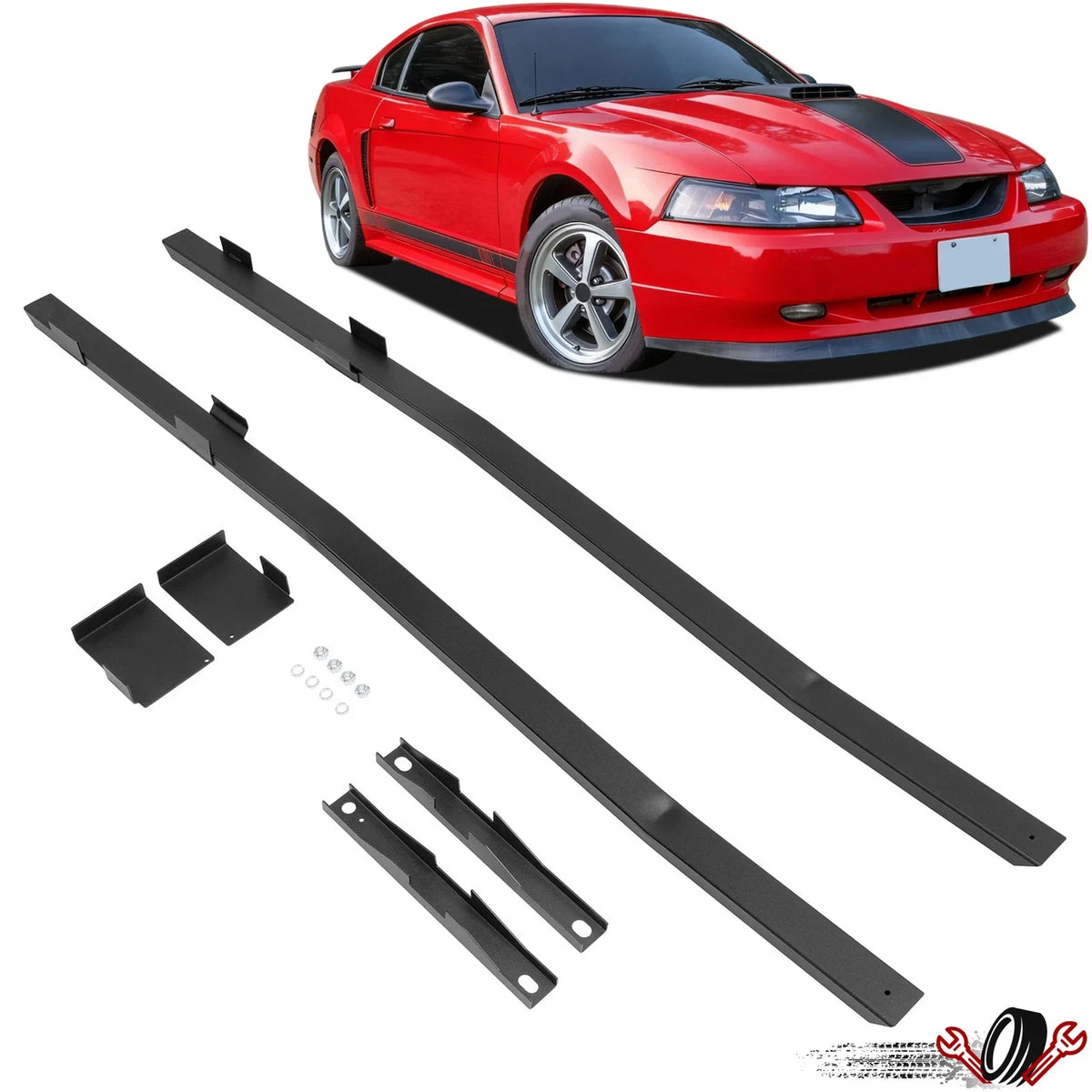 Full Length Black Subframe Connectors for Ford Mustang (1979–2004)
